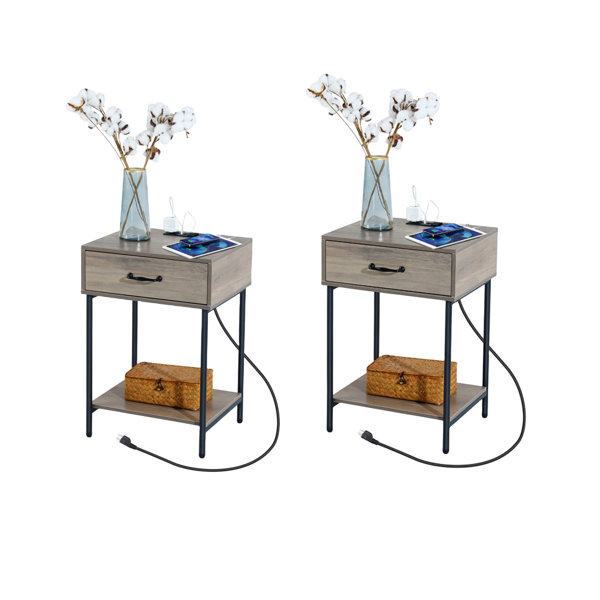 Ebern Designs Demika 1 Drawer Iron Nightstand in Gray, (2 Pack) Wayfair